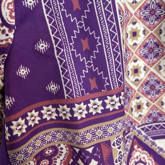 IMAN Global Chic Women’s Purple Geometric Print Draped Blouse Size Small New! - Picture 6 of 12